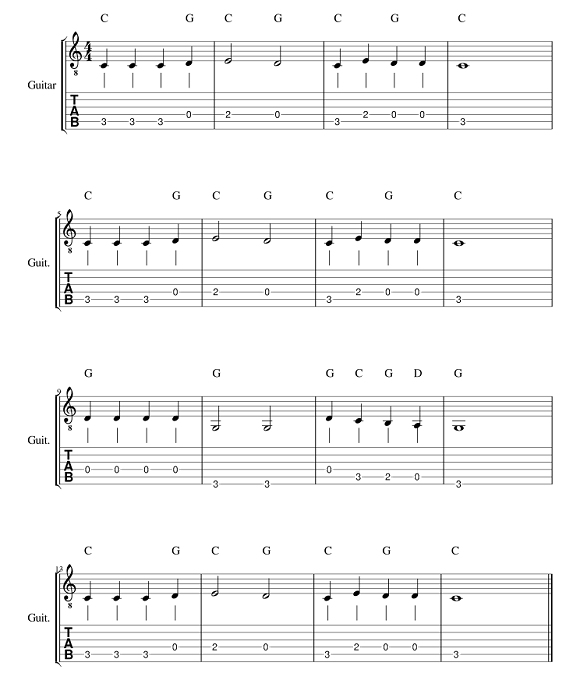 Au clair de la lune - A simple guitar arrangement