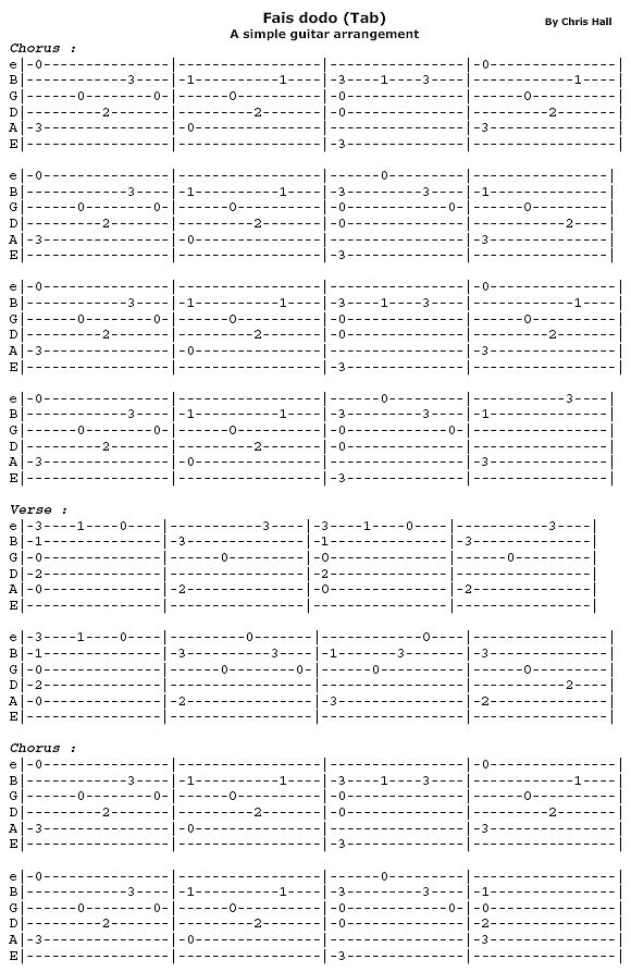 Fais dodo - A simple guitar arrangement